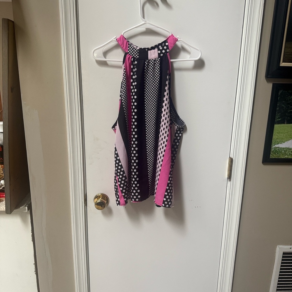 Polka Dot Halter Top in Black and Pink